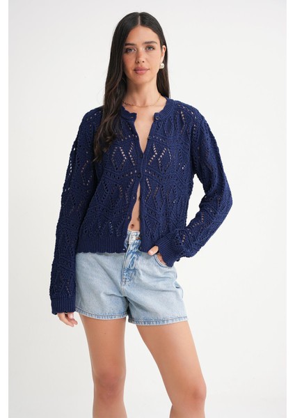 6934 Kadın Baklava Desenli Mevsimlik Ajurlu Hırka Lacivert fiyatları