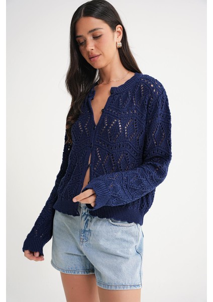 6934 Kadın Baklava Desenli Mevsimlik Ajurlu Hırka Lacivert fırsatları