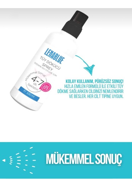 Tüy Dökücü ve Tüy Azaltıcı Tüy Alma Krem Tüm Cilt Tipleri Için Epilasyon Sprey 100 ml (Unisex) x 10ADET modelleri