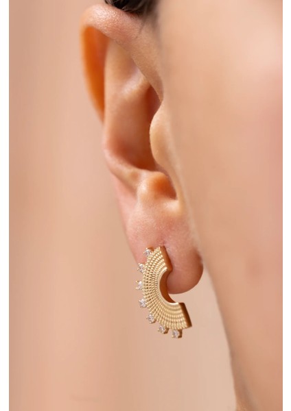 Taşlı Güneş Işığı 14 Ayar Altın Küpe