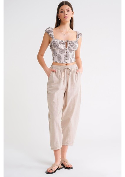 4436 Kadın Keten Çımalı Şalvar Pantolon Taş fiyatları