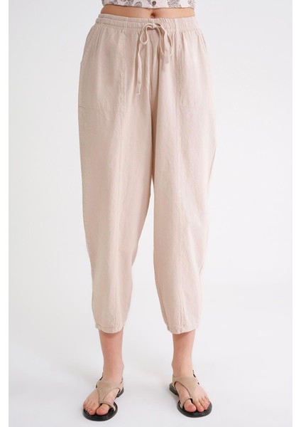 4436 Kadın Keten Çımalı Şalvar Pantolon Taş modelleri