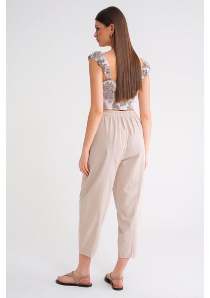 4436 Kadın Keten Çımalı Şalvar Pantolon Taş fırsatları