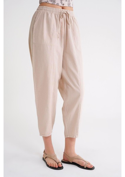 4436 Kadın Keten Çımalı Şalvar Pantolon Taş indirimleri