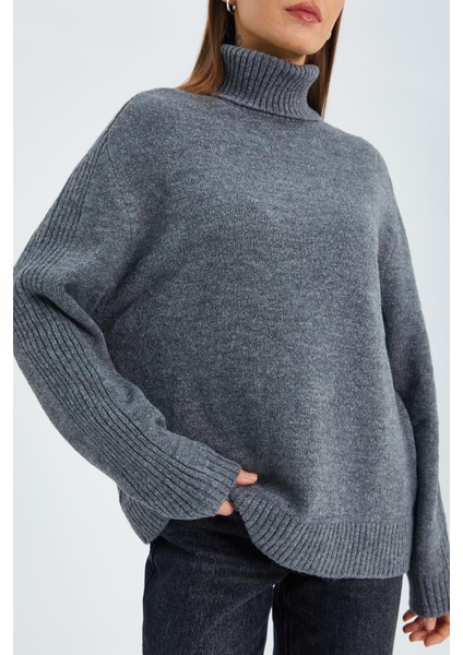 6907 Kadın Fitil Detaylı Triko Kazak Antrasit fırsatları