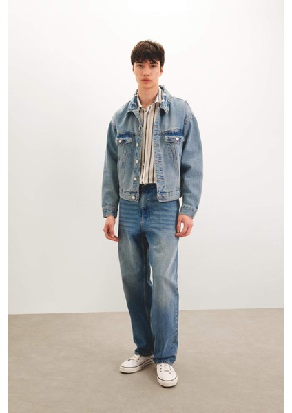 Relax Fit Düğmeli Cepli Mevsimlik Baharlık Jean Ceket B5749AX24SP