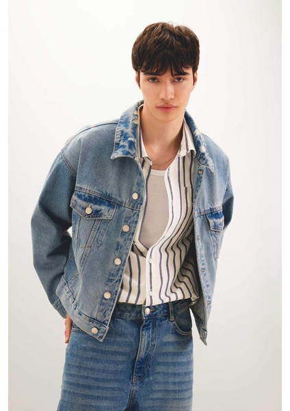 Relax Fit Düğmeli Cepli Mevsimlik Baharlık Jean Ceket B5749AX24SP