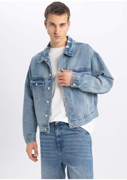 Relax Fit Düğmeli Cepli Mevsimlik Baharlık Jean Ceket B5749AX24SP