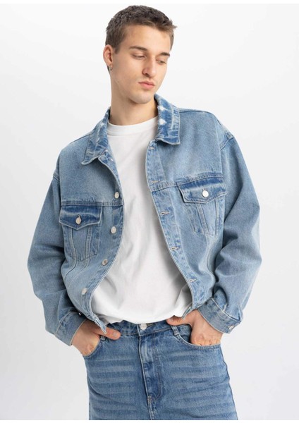 Relax Fit Düğmeli Cepli Mevsimlik Baharlık Jean Ceket B5749AX24SP