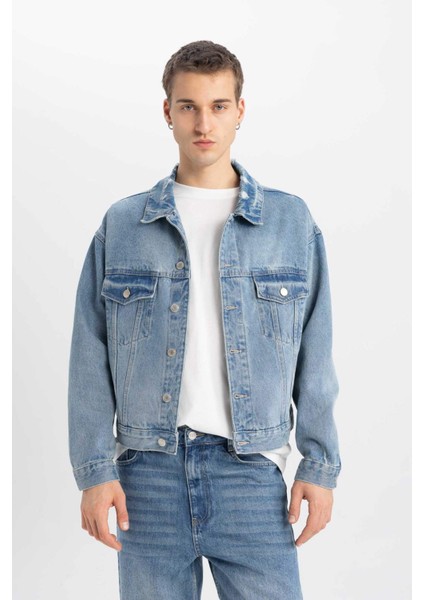 Relax Fit Düğmeli Cepli Mevsimlik Baharlık Jean Ceket B5749AX24SP