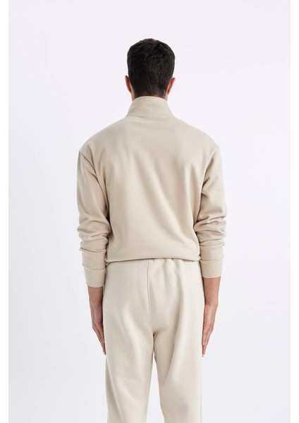 Comfort Regular Fit Rahat Kalıp Fermuarlı Dik Yaka Basic Düz Sweatshirt X7405AZ24SP