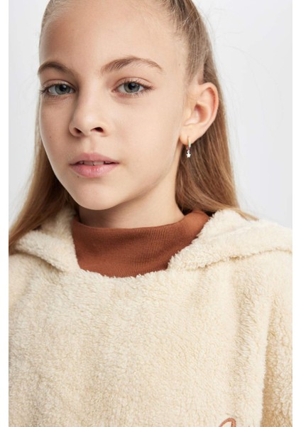 Kız Çocuk Oversize Geniş Kalıp Kapüşonlu Pelüş Sweatshirt B2285A823WN