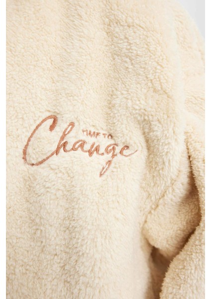 Kız Çocuk Oversize Geniş Kalıp Kapüşonlu Pelüş Sweatshirt B2285A823WN