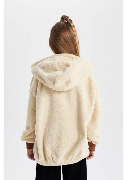 Kız Çocuk Oversize Geniş Kalıp Kapüşonlu Pelüş Sweatshirt B2285A823WN