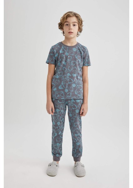 Erkek Çocuk Desenli Kısa Kollu Pijama Takımı B5542A824Sp