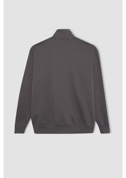 Comfort Regular Fit Rahat Kalıp Dik Yaka Cepli Basic Düz Fermuarlı Sweatshirt A5276AX24SP