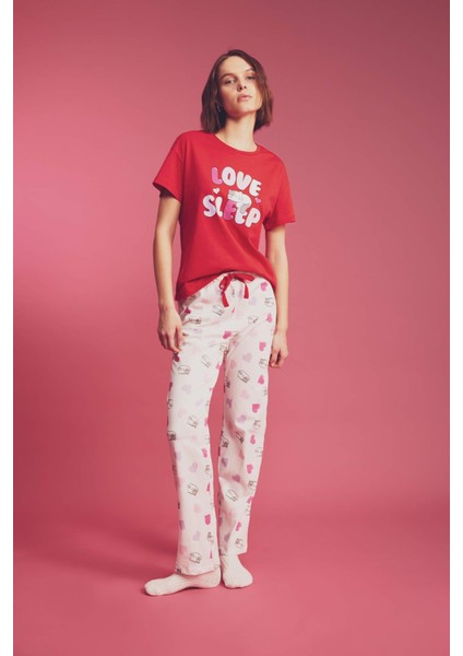 Fall in Love Regular Fit Baskılı Kısa Kollu Pijama Takımı B6207AX24SP