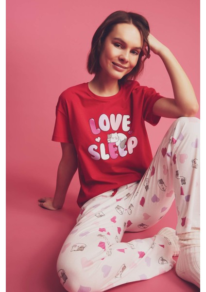 Fall in Love Regular Fit Baskılı Kısa Kollu Pijama Takımı B6207AX24SP