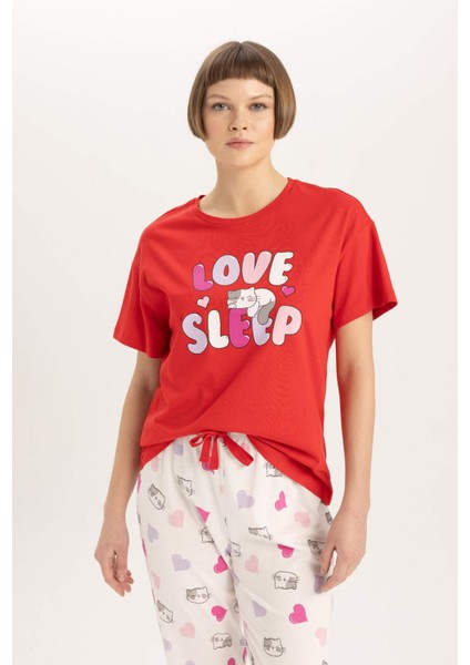 Fall in Love Regular Fit Baskılı Kısa Kollu Pijama Takımı B6207AX24SP