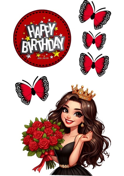 Yenilebilir Şekerli Kağıt Baskısı Cupcake ve Pasta Resim Baskı Kelebek ve Kız Temalı 69