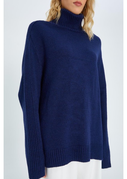 6907 Kadın Fitil Detaylı Triko Kazak Lacivert fırsatları