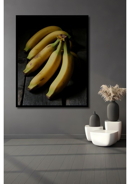Çerçeve Görünümlü Sulu Boya Görünümlü Muz Demeti Ev/işyeri/ofis Dekoratif Ahşap Kare Tablosu