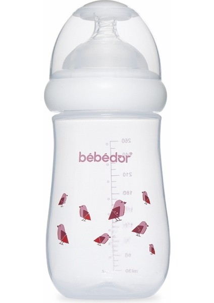 Pembe Kuş Tasarımlı 260ML Geniş Ağızlı, Orta Akışlı, Anti-Kolik Biberon
