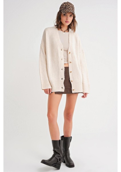 6927 Kadın Yumuşak Dokulu Salaş Basic Triko Hırka Naturel fiyatları