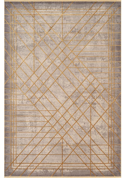 Art AT002S Sarı Geometrik Desen Modern Halı Triko Akrilik Viskon Boyama Yüksek Sıklık Ipek Serisi
