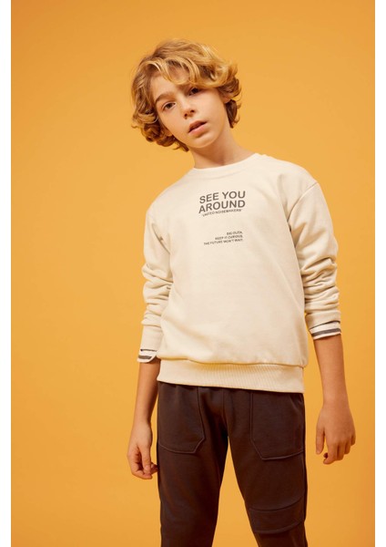 Erkek Çocuk Bisiklet Yaka Baskılı Sweatshirt B5490A823WN