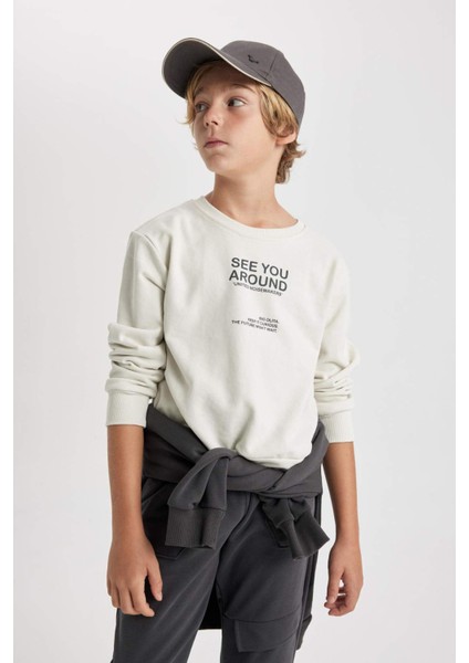 Erkek Çocuk Bisiklet Yaka Baskılı Sweatshirt B5490A823WN