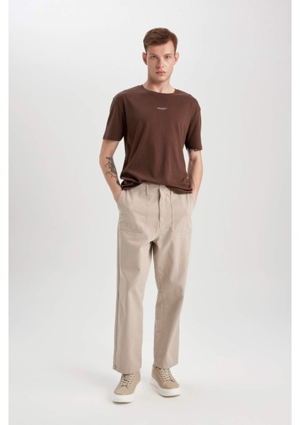 Gabardin Pantolon Baggy Fit Bol Rahat Kesim Cepli Düz Paça B4762AX24SP