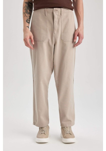 Gabardin Pantolon Baggy Fit Bol Rahat Kesim Cepli Düz Paça B4762AX24SP