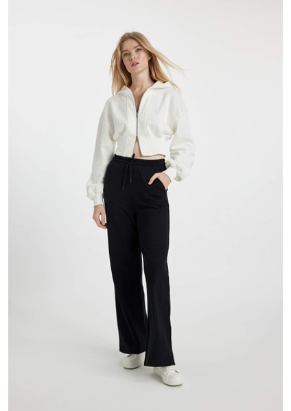 Coool Wide Leg Beli Lastikli Bağcıklı Cepli Bol Paça Basic Düz Eşofman Altı B3345AX23WN