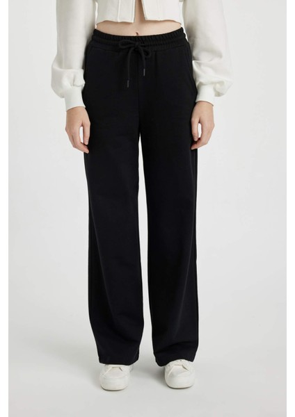 Coool Wide Leg Beli Lastikli Bağcıklı Cepli Bol Paça Basic Düz Eşofman Altı B3345AX23WN