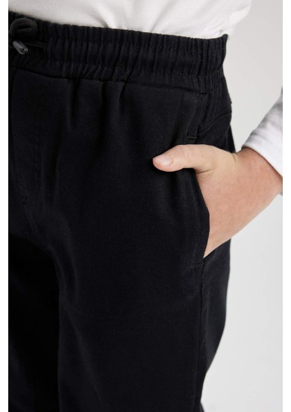 Erkek Çocuk Beli Bağcıklı Cepli Lastikli Paça Jogger Basic Düz Pantolon