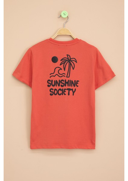 Kiremit Palmiye Baskılı Sırtı Yazılı Erkek Çocuk Kısa Kol Tişört 20928 modelleri