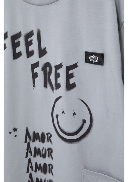 Füme Cep Detaylı Yazı Baskılı Erkek Çocuk Bisiklet Yaka Tişört 20906 modelleri