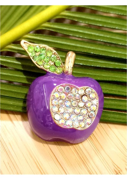Mor Elma Figürlü Broş