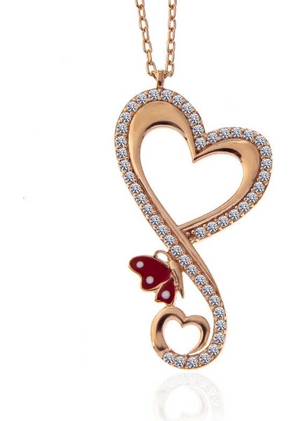 Gümüş Rose Kalpli Kelebek Kadın Kolye (BC-49148A) fiyatları