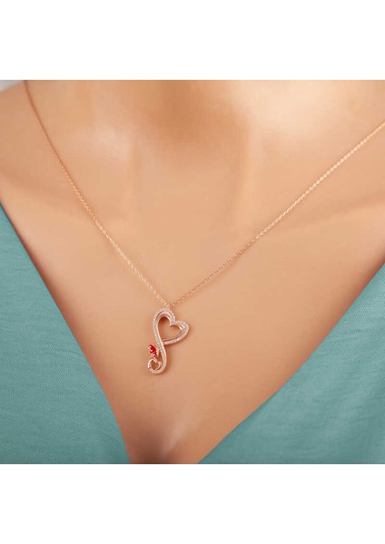 Gümüş Rose Kalpli Kelebek Kadın Kolye (BC-49148A) modelleri