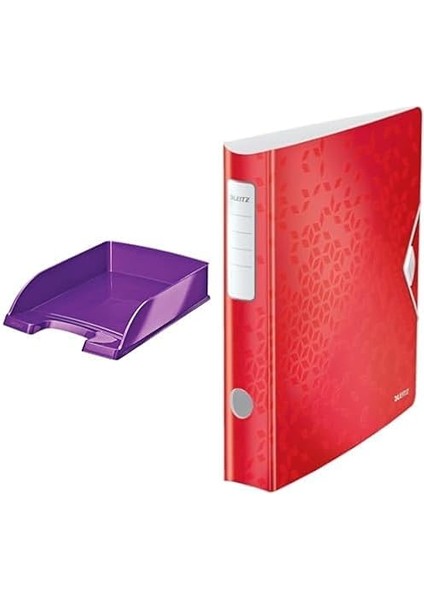 Wow A4 Evrak Rafı, Metalik Mor, 52263062 +Leitz Wow Telli Dosya, Metalik Kırmızı, A4 Klasör