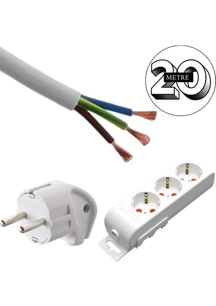 Acaroğlu 20 Metre Üçlü Klemensli Grup Priz El Yapımı