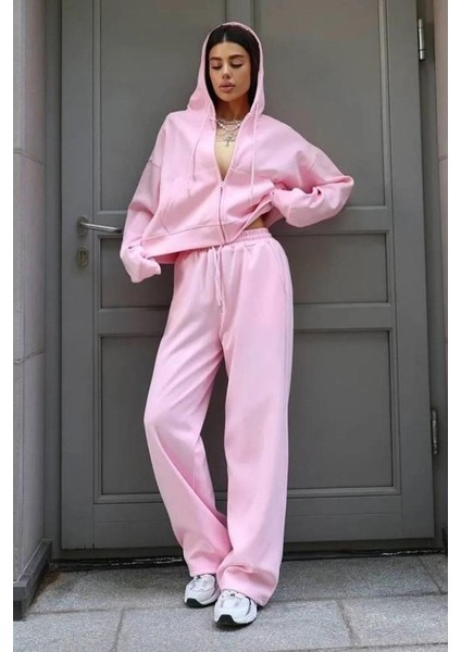 Pembe Geniş Paça Modal Kadın Eşofman Altı MG2122