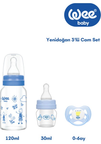 Mini Cam Biberon Seti, Isıya Dayanıklı ve Kelebek Emzikli, Mavi Renkli