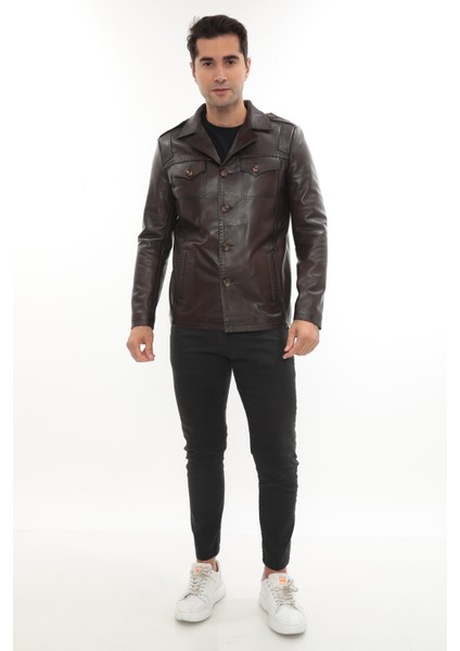 Erkek Punto Dikişli Düğmeli Hakiki Deri Ceket - 2115 modelleri