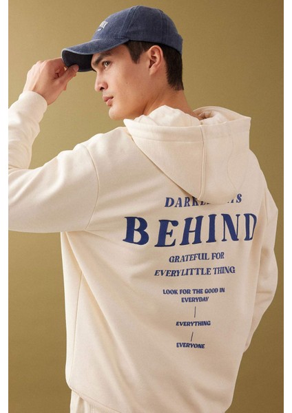 Oversize Geniş Kalıp Kapüşonlu Fermuarlı Sırt Baskılı Sweatshirt B4805AX24SP