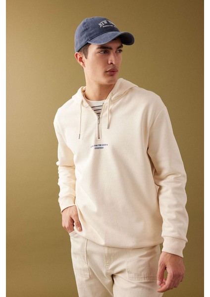 Oversize Geniş Kalıp Kapüşonlu Fermuarlı Sırt Baskılı Sweatshirt B4805AX24SP