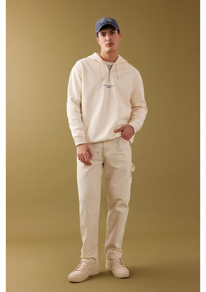Oversize Geniş Kalıp Kapüşonlu Fermuarlı Sırt Baskılı Sweatshirt B4805AX24SP