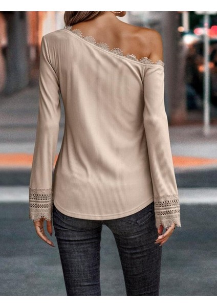 Eyesof Kadın Uzun Kollu Tek Omuzu Açık Dantelli Burgu Bluz fiyatları